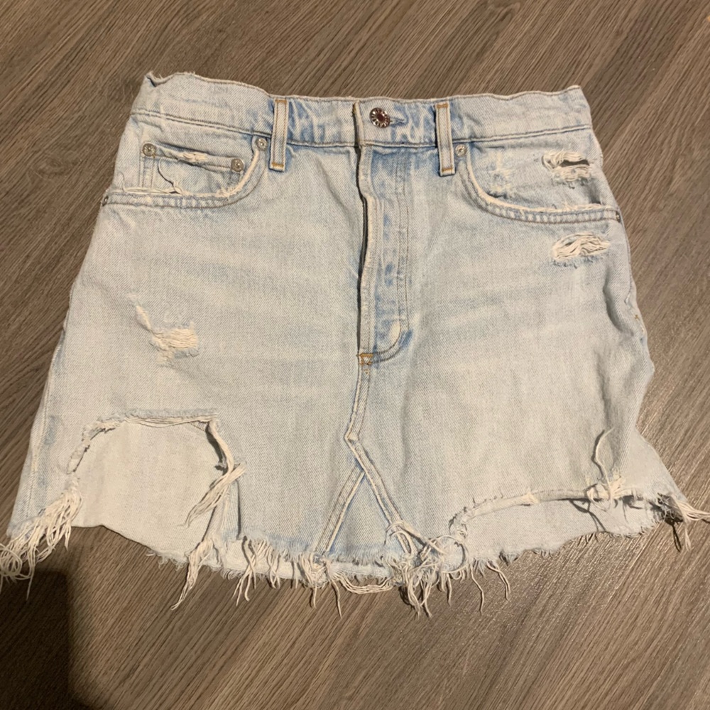 AGOLDE Quinn Mini Skirt Blue Denim Distressed